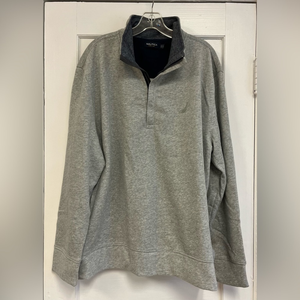 Nautica Men's Gray Quarter Zip Pullover Sweatshirt Sports Activewear Size XL